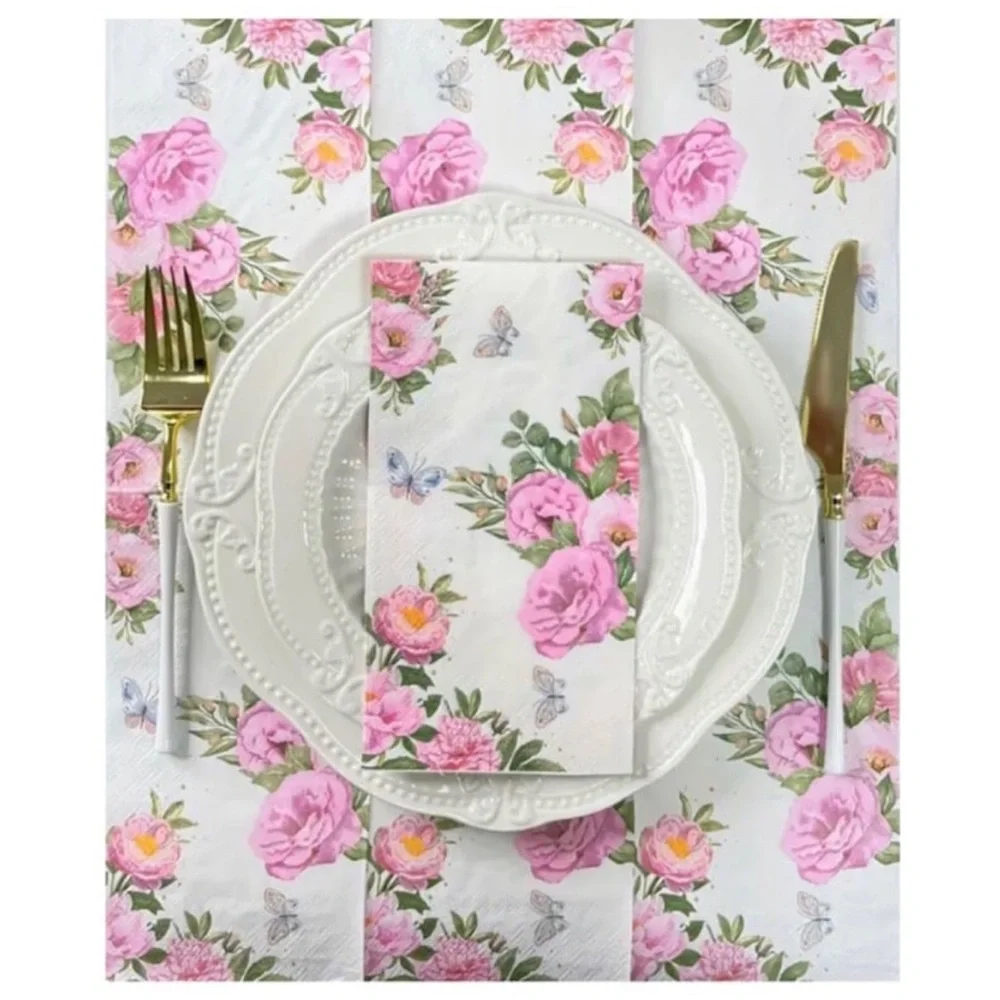 Spring Pink Flower & Butterflies Shower Paper Guest Towel Dinner Napkins, 20 ct